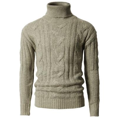 China Custom Cashmere Blend Anti-Wrinkle Thick Wool Men Sweater With Cable Knit High Neck Winter Ribbed Turtle Neck Pullover Knitted Sweater for sale