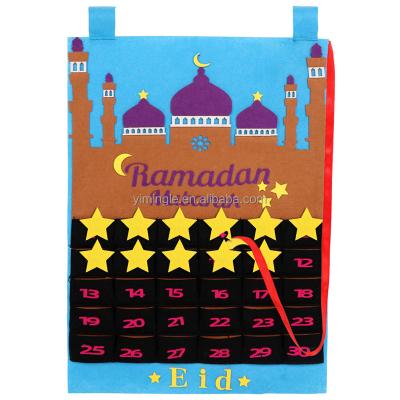 China Felt Eid Party Handmade Felt Ramadan Eid Wall Hanging Countdown Calendars Gift Pockets Advent Decorations Ramadan Mubarak Calender for sale