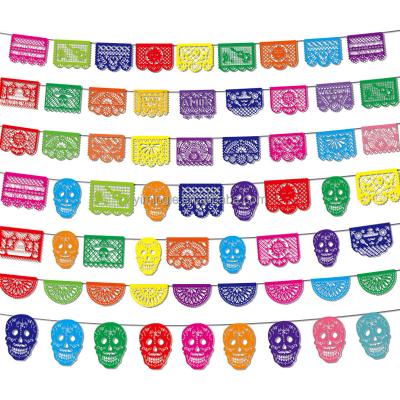 China Garland Bunting Fiesta Paper Cut Banner Mexico Day Of The Dead Party Eco-friendly Decoration Party Decoration Day Of The Dead Hanging Flag Dia de los Muertos Picado for sale