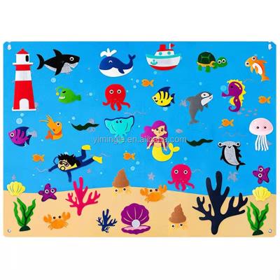 China Eco-Friendly Material 45Pcs Under The Sea Teaching Story Board Felt Set Ocean Creatures Storytelling Flannel Game Kit Wall Hanging Gift Decor for sale