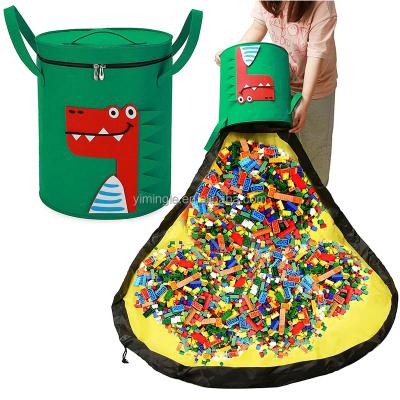 China Portable Folding Toy Storage Basket Organizer Bin Bag Box 2 In 1 Felt Kids Play Mat Building Block Toy Laundry Folding Animal Handle for sale