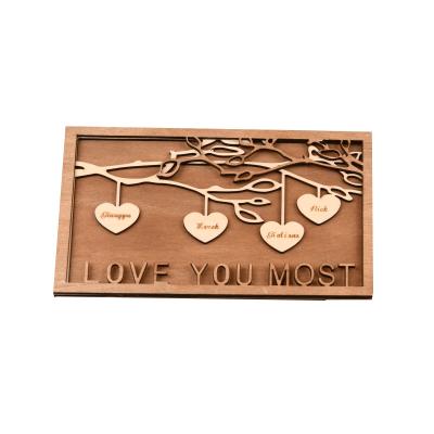 China Wooden Personalized Engraved Logo Mother Table Top Europe Sign Europe's Day Square Shaped Decorations for sale