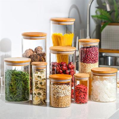 China Custom Size 50ml-2000ml Freshness Preservation Food Spice Storage Container Glass Jar With Bamboo Lid for sale