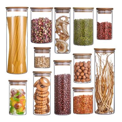 China Freshness Preservation Kitchen Storage Glass Jar With Lid Glass Bamboo Container With Lid for sale