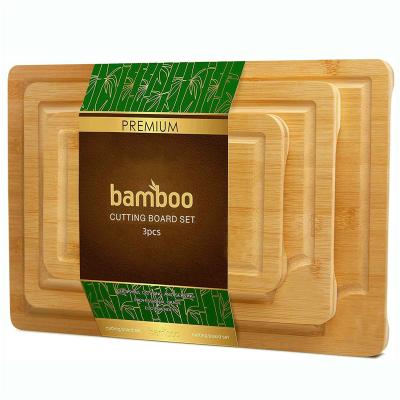 China Stocked 3 Pieces of Set of Tabla De de carne de bambu scam ranura de Para de jugo de cocina cortar de Para for sale