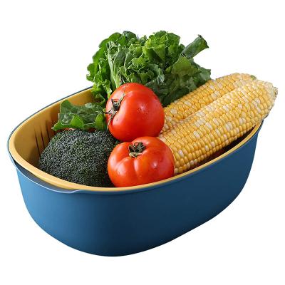 China Viable Colored Colander Basket Sieve Noodles Vegetables Fruit Double Drain Storage Basket Colander Bowl for sale