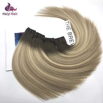 China silk & Smooth Russian Micro Beads Double Drawn Hair Extensions Machine Ash Blonde Human Hair Weft Weft for sale