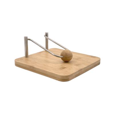 China Vintage Farmhouse Bamboo Wooden Napkin Holder For Kitchen Tables Stainless Steel Weighted Arm With Wooden Ball Napkin Tissue Holder for sale