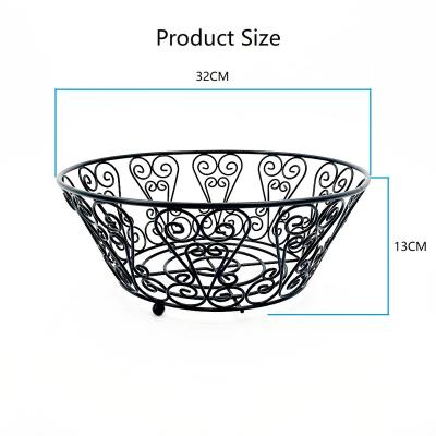 China Stored Kitchen Fruit Basket Bowl Round Metal Fruit Storage Bowl Black Color for sale