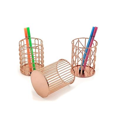 China Wholesale Metal Mesh Rose Gold Notebook Pen Holder Office Factory Shipping Container for Kids for sale