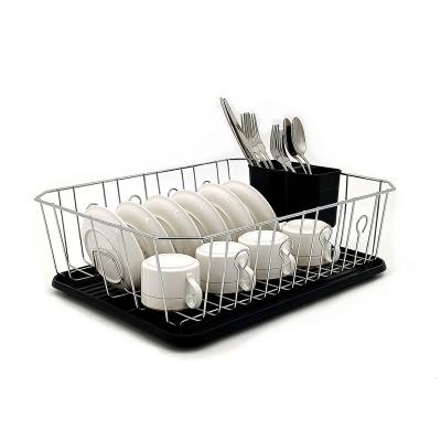 China 1 Tier Design Metal Kitchen Rack Storage Shelf Household Sustainable Products Dish Organizer Drying Rack With Water Tray for sale