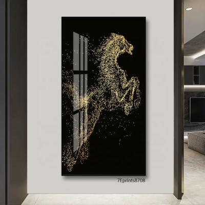 China Crystal Porcelain Painting Art Living Room Decor Gold High Quality Abstract Horse Abstract Acrylic Painting for sale