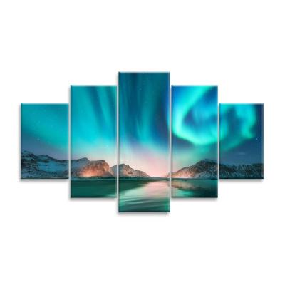 China Northern Lights Canvas Print Poster Pictures Art 5 Panel Original Canvas Painting Landscape Picture Print for sale