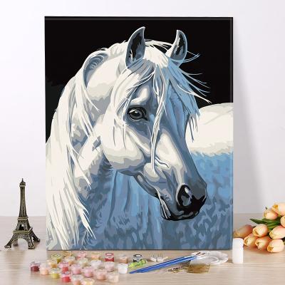 China Modern Painting By Numbers White Horse Diy Paint By Numbers Animal Painting By Numbers With Frame for sale