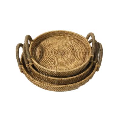 China Factory Environmentally Friendly AHOME Hot Selling High Quality Woven Roll Around Tray Serving Trays Rattan for sale