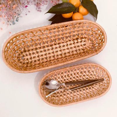 China Rattan Woven Basket Rattan Serving Stocked Tray For Spoon Basket Napkin Tray for sale