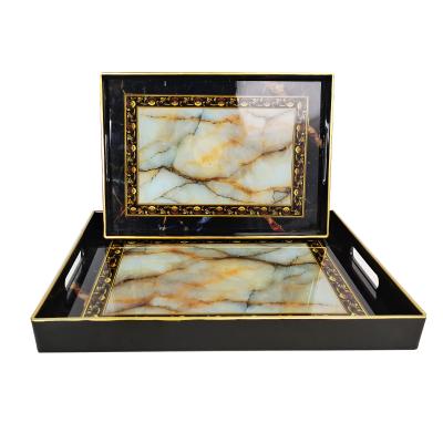 China High Quality Environmentally Friendly Glass And Metal Serving Mirror Decorative Glass Tray for sale