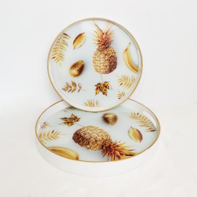 China Environmental Friendly Custom Design Modern Glass And Metal Round European Style Glass Tray For Dates for sale