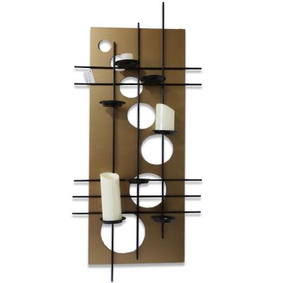 China Home Decoration Hot Sale Wood Frame Metal Candle Holder With Hooks Wall Hanging for sale