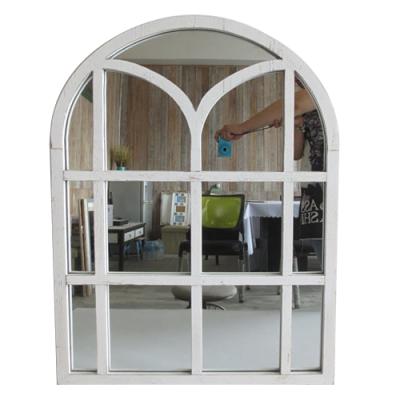 China AHOME Vintage Farmhouse View Environmentally Friendly Shabby Chic Decorative Wooden Arch Window Wall Mirror for sale