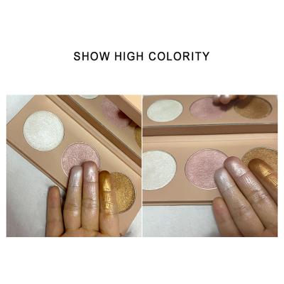 China Waterproof Private Label Highlighter Bar Palette 3 Color Pressed Glow Face Powder Highlighter Bar Makeup Palette for sale