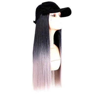 China COMMON NATURAL Straight Natural Synthetic Hair Wig Cap Wigs Long Synthetic Hair Baseball Cap for sale