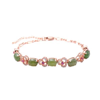 China TRENDY Rose Gold Plated Sterling Silver Bracelet Jade Stone for sale