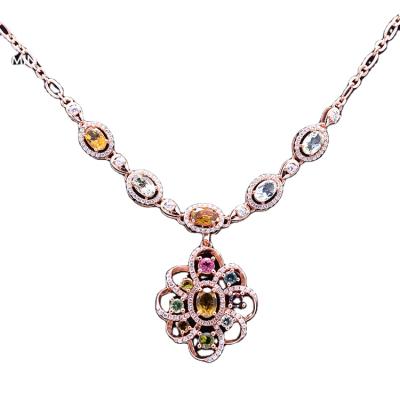 China Round Shape CLASSIC Rose Gold Plated Custom Tourmaline Pendant Sterling Silver Pendant For Women for sale