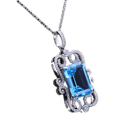 China CLASSIC Blue Topaz And Silver Zircon 925 Pendant , Green Shape Pendants for sale