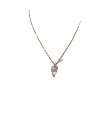 China Casual / Sporty Hamsa Hand Pendant Gold Plated White Pearlescent Heart Shape Necklace for sale