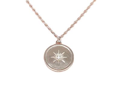 China TRENDY 925 Silver Simple Disc Engraving Starburst Charm Necklace Jewelry For Girls for sale