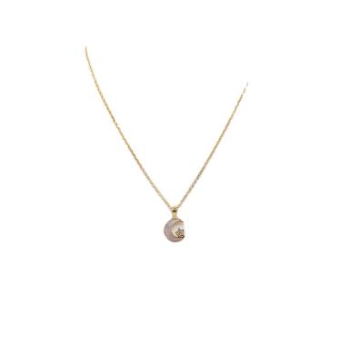 China TRENDY Charm Bling Silver CZ 925 Gold Plated Moon Shape With Pearly Pendant Necklace Jewelry for sale