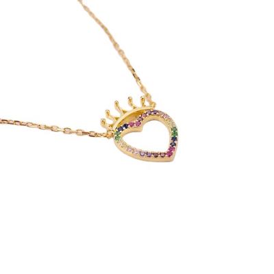 China TRENDY Gold Plating 925 Silver Heart Necklace With Crown, Ladies Heart Necklace for sale