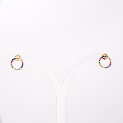 China Office / Career Colorful Zircon Round Shape CZ Stud Gold Plated Fashion Earings 2021 for sale