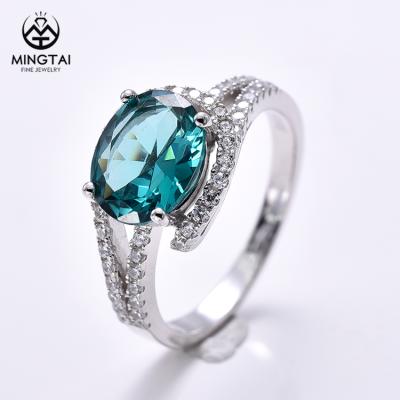 China Romantic Micro Pave Setting Paraiba Green Stone 925 Sterling Silver Ring , Jewelry Ring for sale