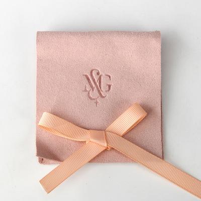 China Pink Decoration/Display/Gift Sinicline Faux Suade Jewelery Envelope Jewelery Pouch Packaging Bag With Satin Ribbon for sale