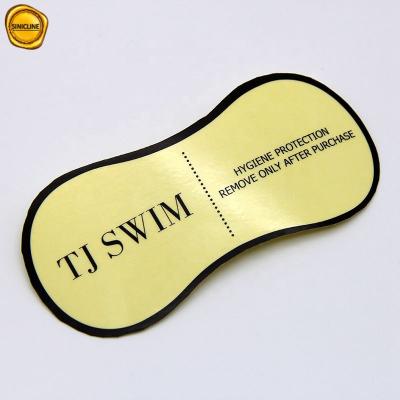 China Waterproof Custom Black Logo Printed Clear Swimwear Die Cut 11*5cm Protective Hygiene Stickers for sale