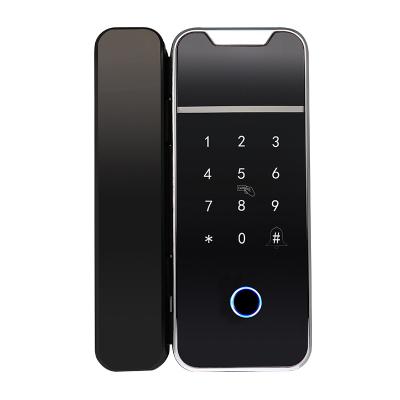 China tuya smart wifi frameless fingerprint sliding rfid card glass door locks for automatic sliding glass door with app with wifi 20X10X15cm for sale