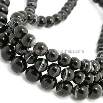 China Cheap Natural Pleochroic / Pleochroism Round Black Round Banded Beads 8mm Gemstone Agate For Sell With Hole for sale