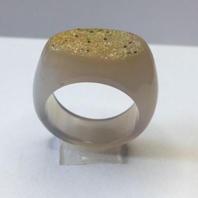 China Cute Natural Gray Agate Druzy Gemstone Ring For Women for sale