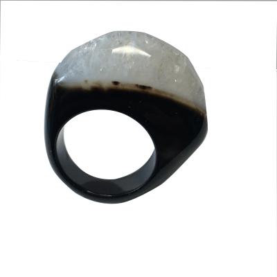 China Cute Natural Black Agate Druzy Gemstone Ring For Men for sale