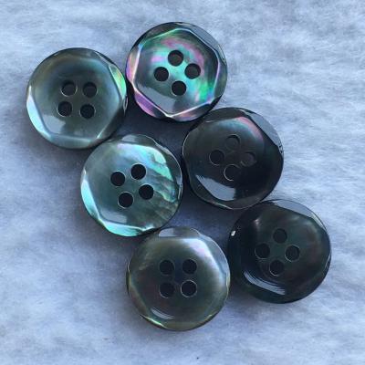 China 4 Viable Handmade Black Shell Buttons For Suits Pearlescent Holes 18L for sale