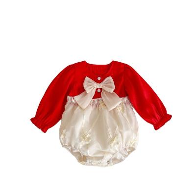 China Europe and America newborn baby clothes baby autumn clothes with long sleeves Autumn Romper Newborn bow tie clothes for sale