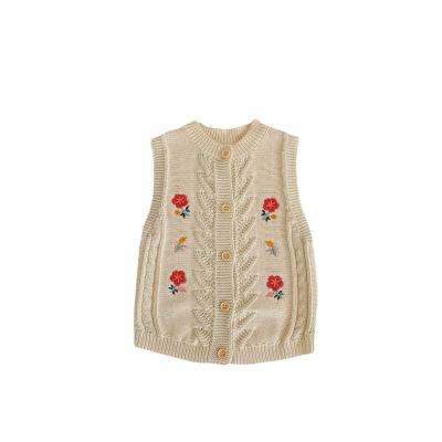 China Autumn Baby Girl Baby Cardigan Cotton Yarn Embroidered Sweater Vest Breathable Knitted Coat for sale