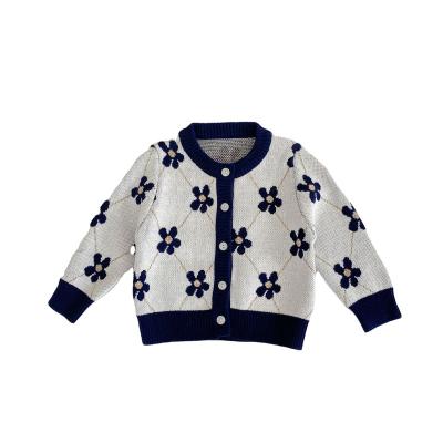 China 2022 INS Autumn And Winter Newborn Baby Girl's Breathable Cardigan Sweater Around Neck Baby Flower Knitted Jacket Coat for sale