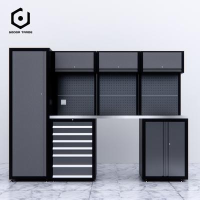 China Heavy Duty Multifunctional Garage Storage Workshop Tool Cabinet Combinatin Combinatin Workbench Corner Cabinet Fixed Workbench for sale