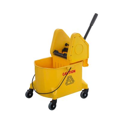 China Durable Commercial Cleaning Polypropylene PP Mop Squeezer Basket Bucket Trolley Plastic Yellow Trolley With Wringer for sale