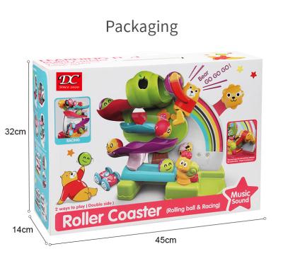 China ABS DC 2021 Toys Little Bear Roller Coaster Railway Flipping Car Toy Play Set Music Sound Preschool for sale