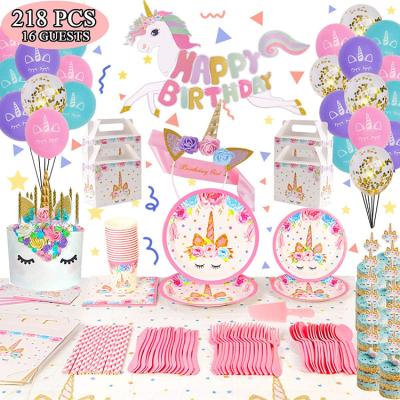 China Foil Kiaye Exquisitely Crafted 218 Pcs Unicorn Party Theme Party Supply Set Unicorn Party Supplies for sale