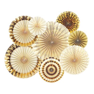 China Kiaye Paper Party Supplies Gold Wedding Shower Hanging Decoration Party Bridal Flower Paper Fan for sale